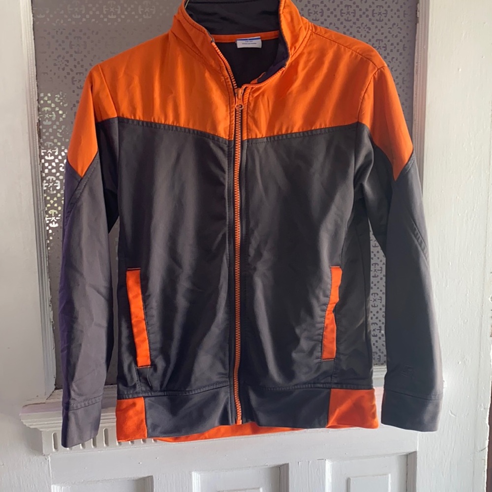 Boys Starter orange and gray zip up lightweight jacket size large